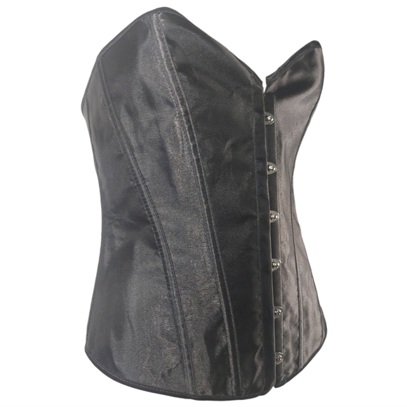 Black Ribbed Bone Corset Size Small - Tie-Up Back/ Front Metal Clasps - Picture 2 of 3